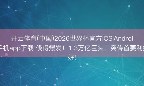 开云体育(中国)2026世界杯官方IOS|Android手机app下载 倏得爆发！1.3万亿巨头，突传首要利好！